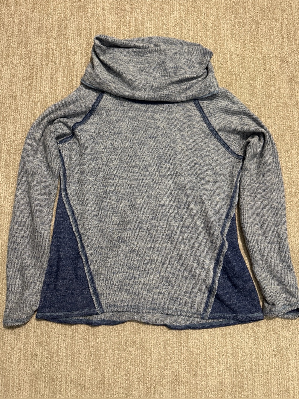 Kuhl Women's M Nova Pullover Blue Gray Cowl Neck Colorblock Outdoor Sweater